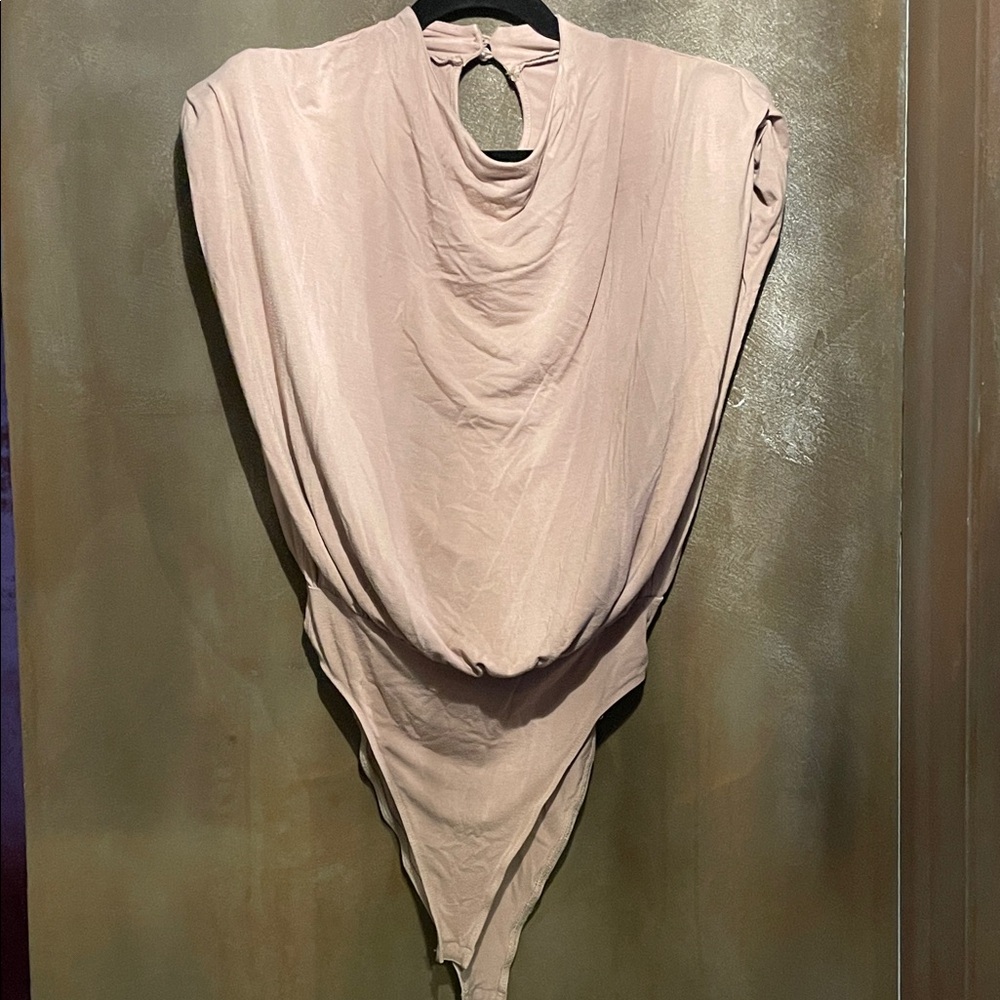 Draped Bodysuit in brown with shoulder pads